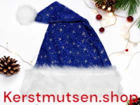 Kerstmuts blauw met glitters