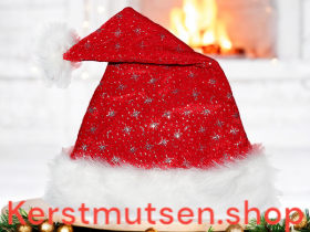 Kerstmuts rood met glitters